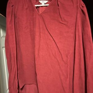 Red V-Neck Long Sleeve Top